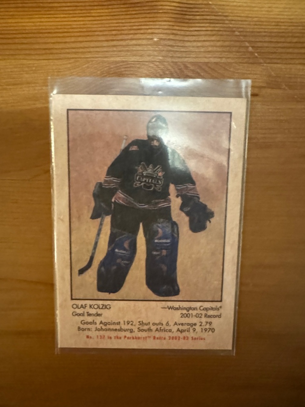 Vintage Hockey Trading Card with Blue and Black Gear